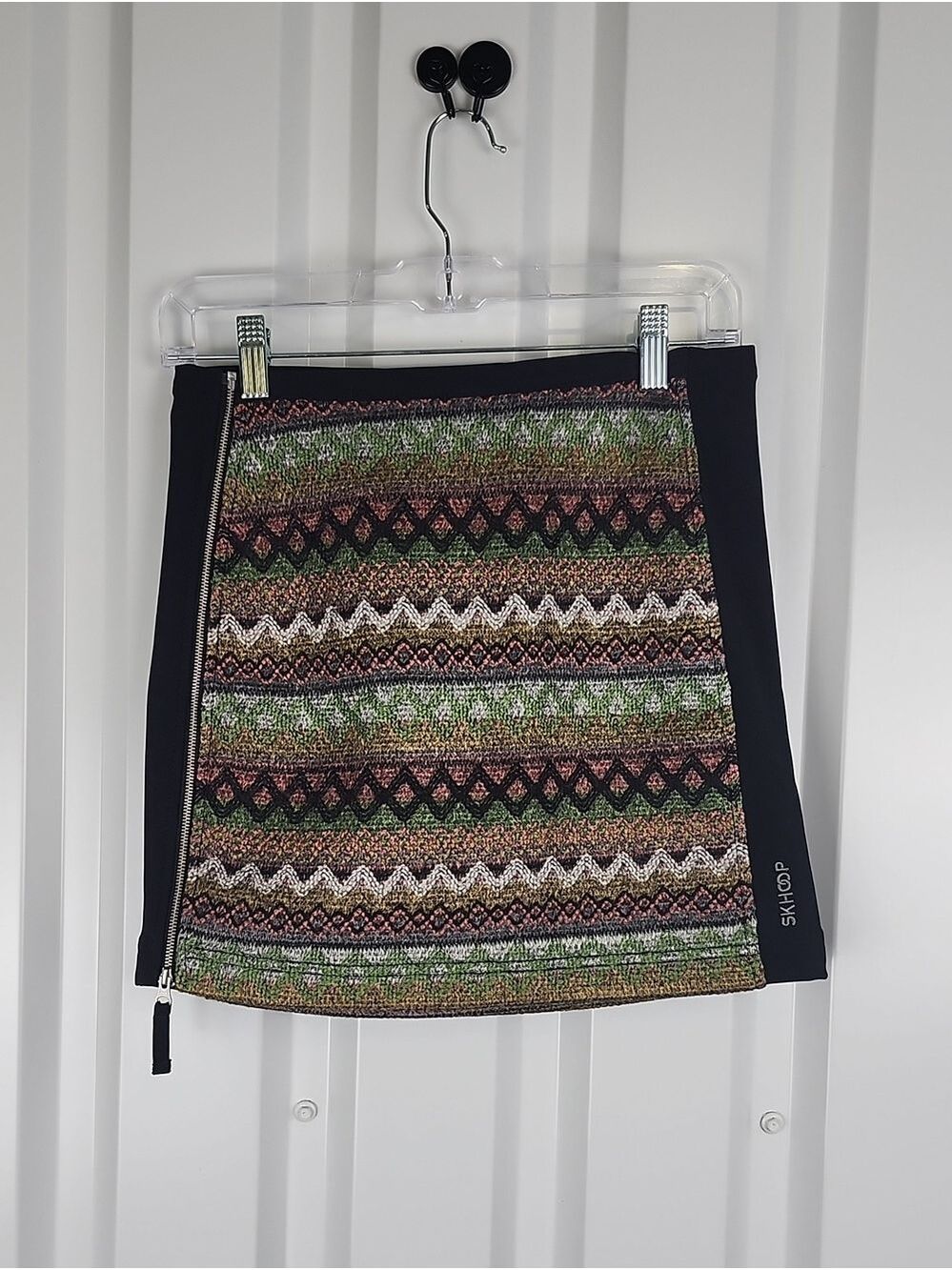 Skhoop Patsy Multicolor Knit Mini Skirt Black Stretch Side Panels XS NWT Apres'